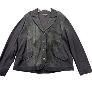 Jones New York Collection Blazer Womens 2X Gray Leather Front Panels Notch Lapel